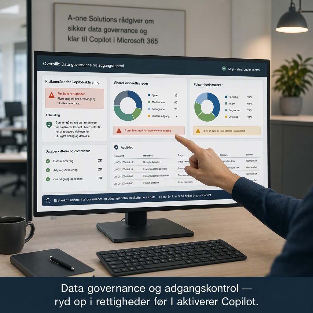 Illustration af data governance og adgangskontrol før Copilot aktiveres