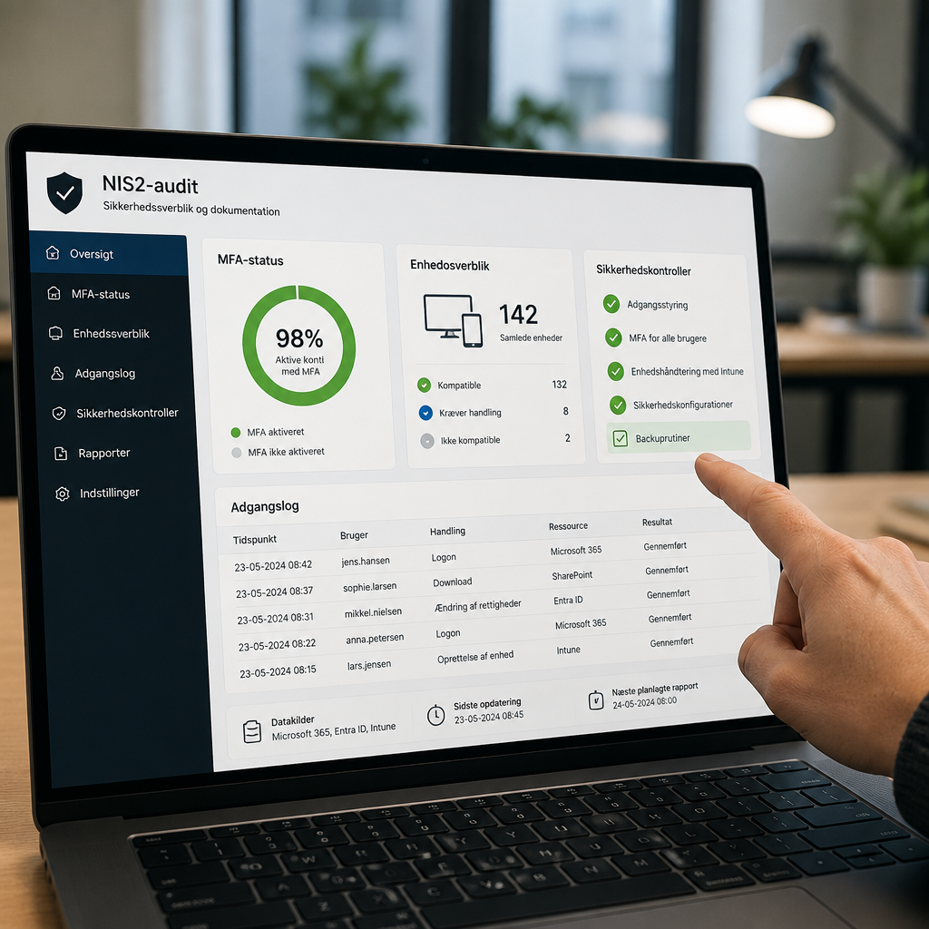 Dokumentation af sikkerhedskontroller i Microsoft 365 til NIS2-audit