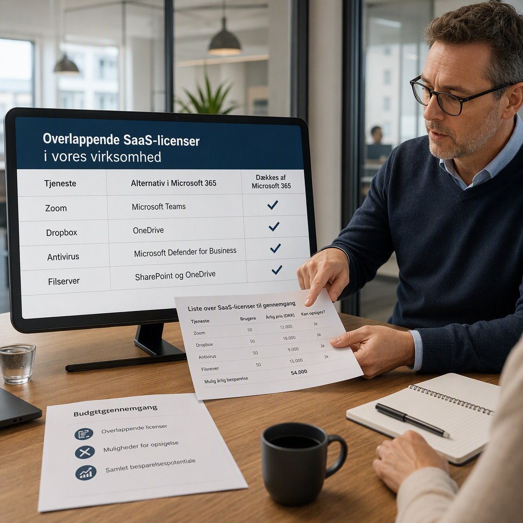 Oversigt over overlappende SaaS-licenser der kan opsiges ved skift til Microsoft 365