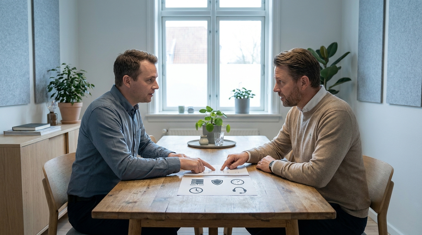 IT-konsulent forklarer prisdrivere i en managed it services-aftale for en virksomhedsejer
