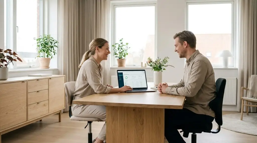 IT-koordinator og lærer ser på samlet IT-løsning til undervisning på en skærm