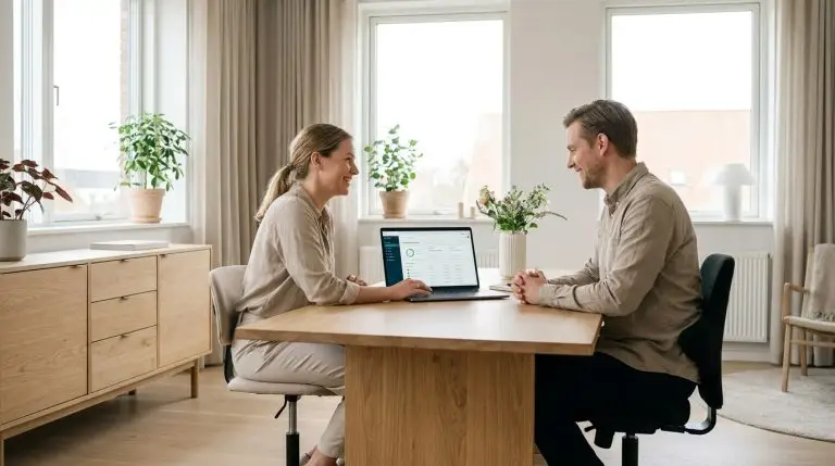 IT-koordinator og lærer ser på samlet IT-løsning til undervisning på en skærm