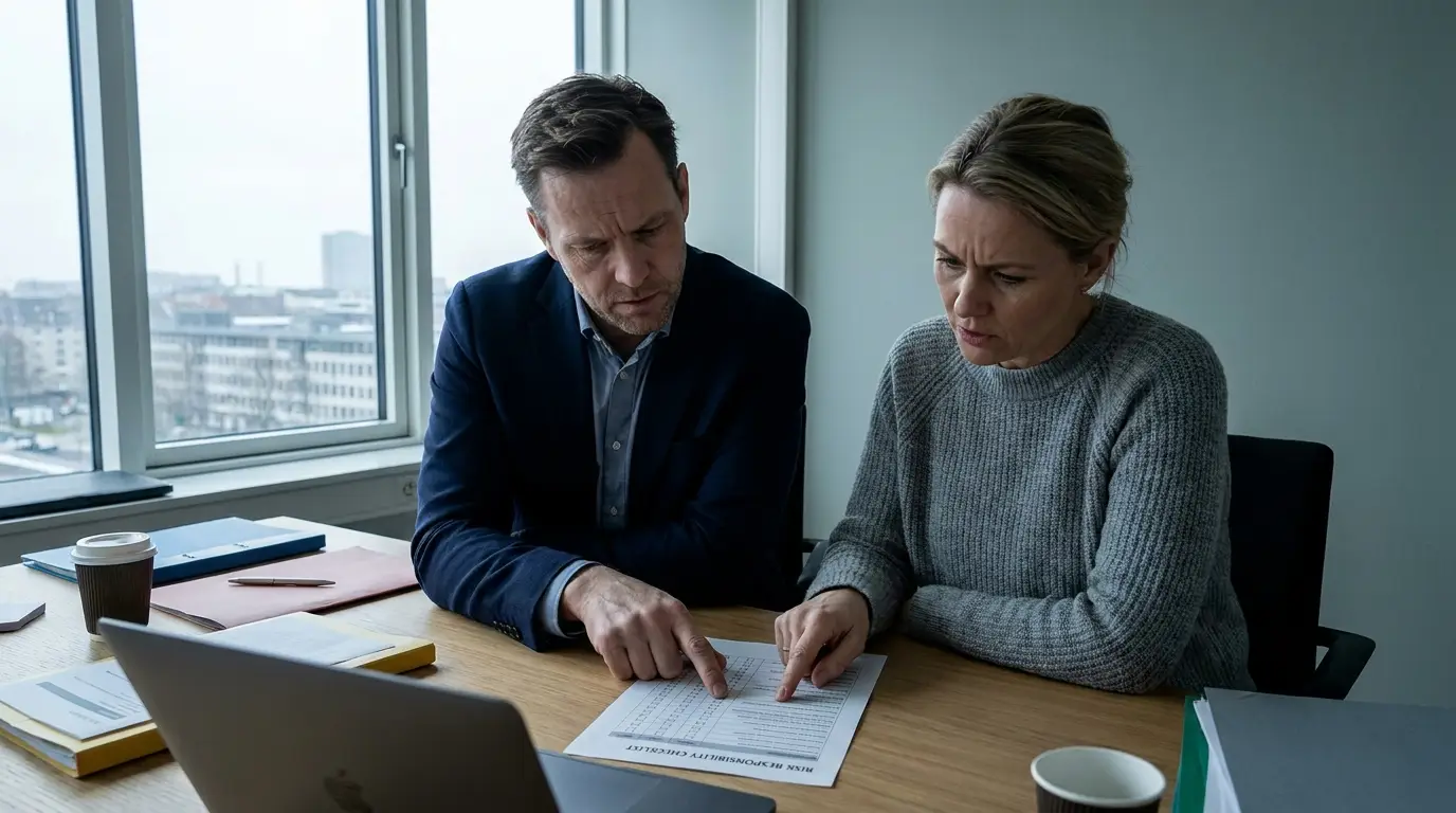 IT-chef og MSP-konsulent gennemgår tjekliste for svagheder i virksomhedens IT infrastruktur