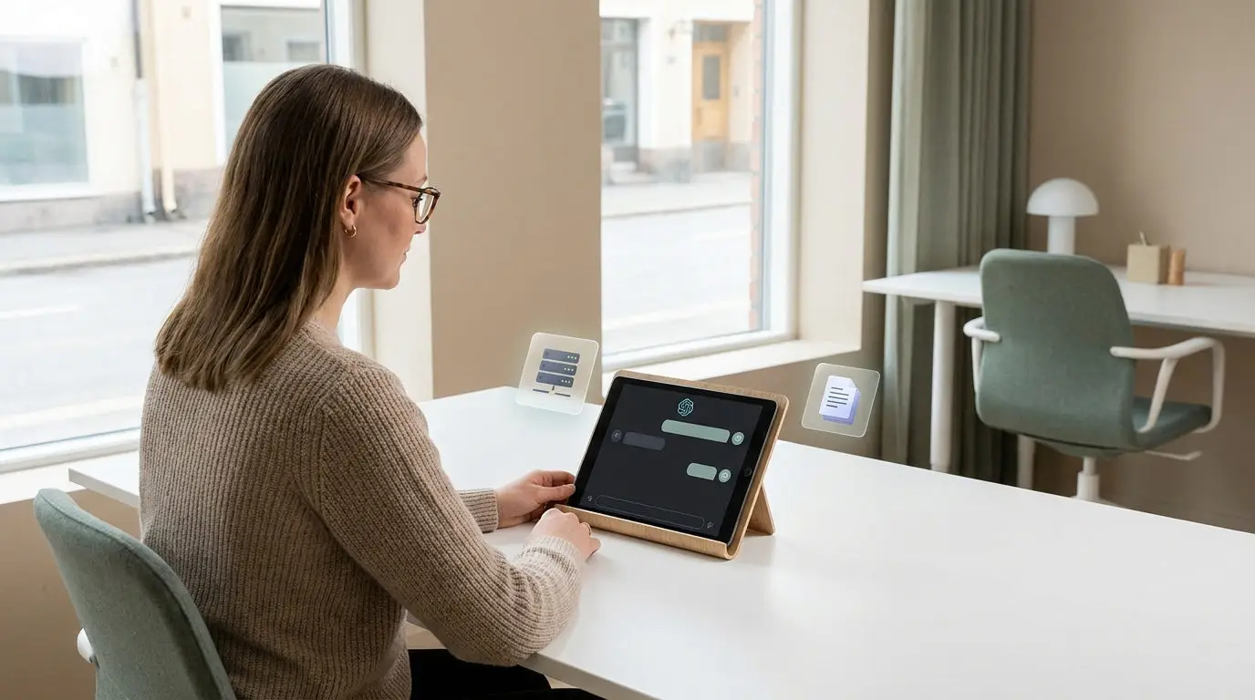 Medarbejder gennemgår AI-besvarede tickets og ansvarsfordeling ved brug af helpdesk system