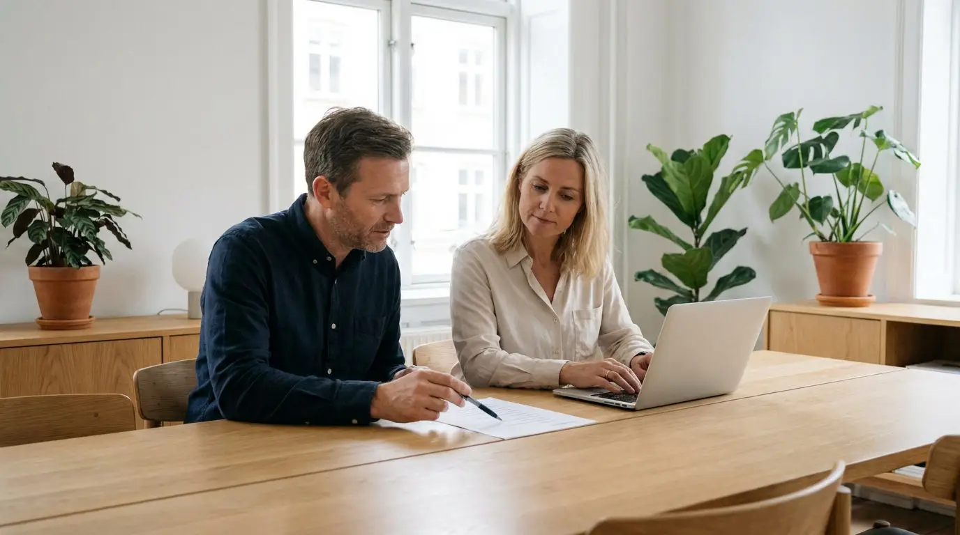 To kolleger gennemgår en tjekliste for at afgøre behovet for en it servicedesk