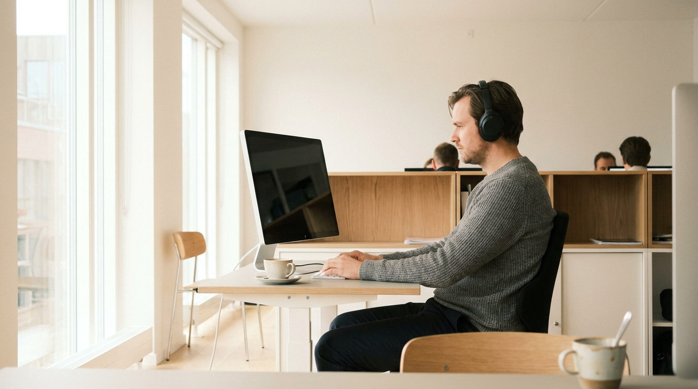 IT-supportmedarbejder besvarer en henvendelse om Microsoft 365 fejl via headset og ticketsystem
