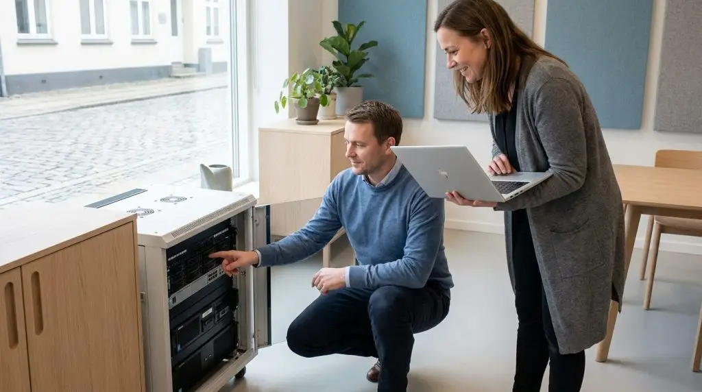 IT-tekniker yder on-site it support i et moderne kontor i Vejle