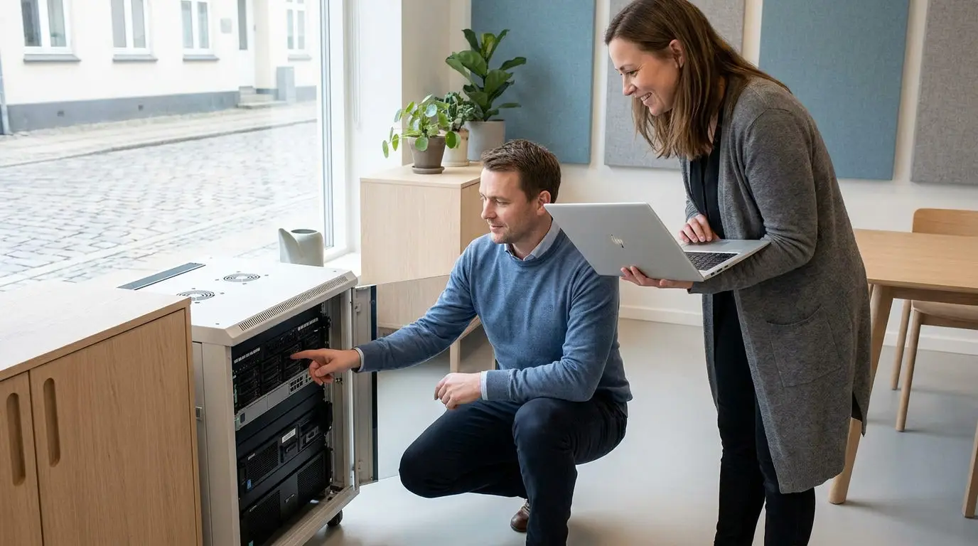 IT-tekniker yder on-site it support i et moderne kontor i Vejle