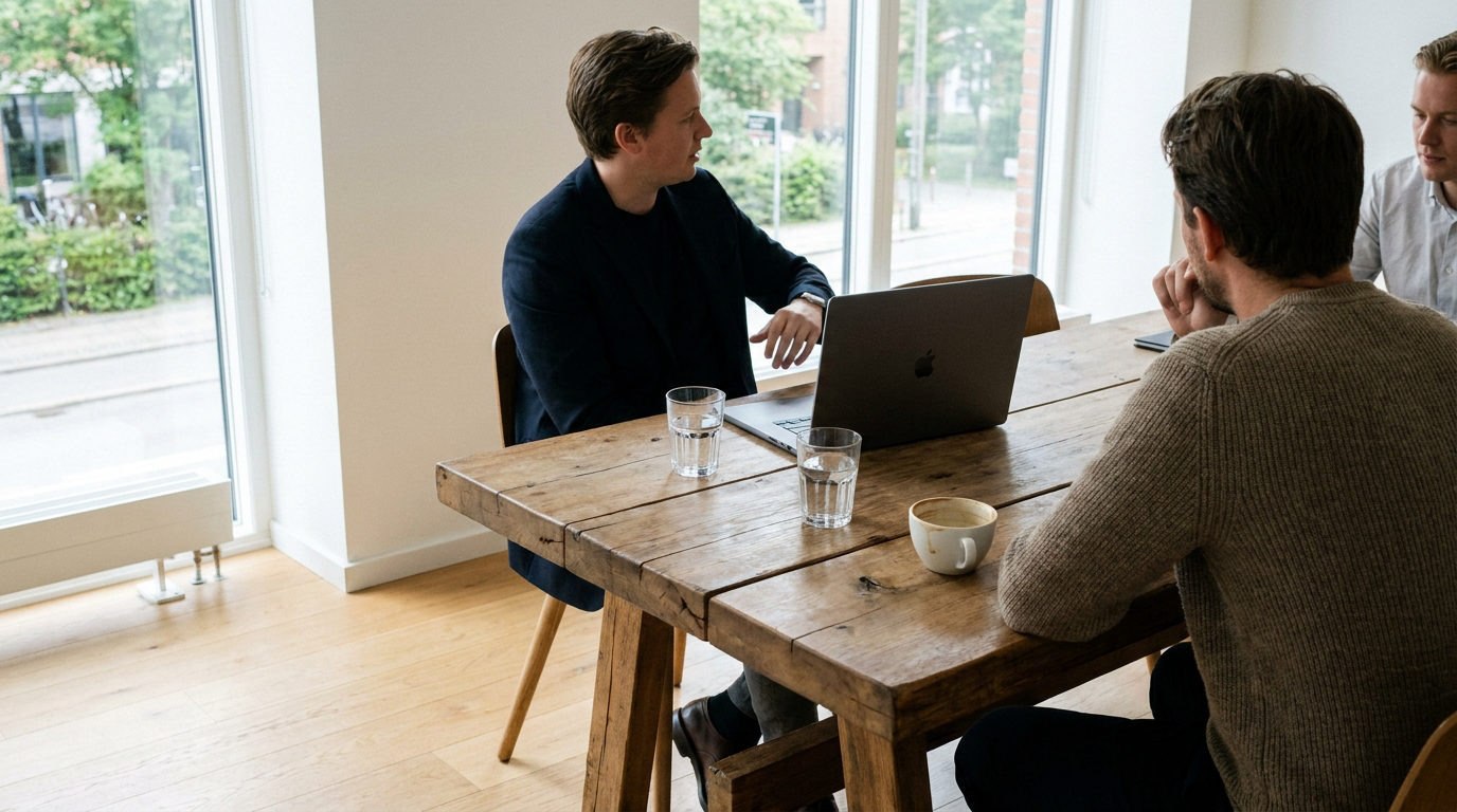 Ledelsesgruppe i dansk SMV drøfter it sikkerhed smv i fem lag omkring et mødebord