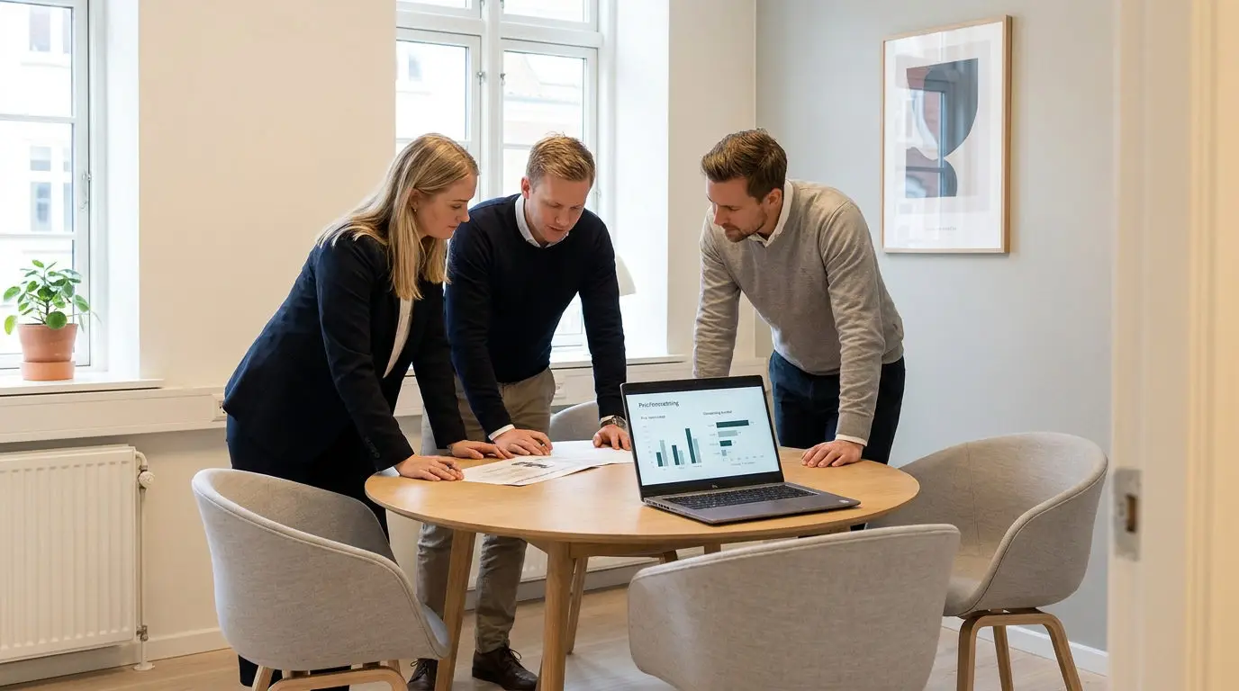 Kollegaer i dansk SMV gennemgår MSSP-pris og kontraktvilkår for 8x5 og 24/7 overvågning