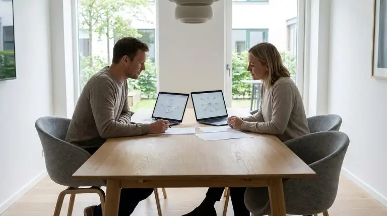 To fagfolk gennemgår aftale om outsourcing af it afdeling ved mødebord