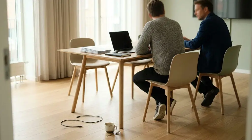 To personer gennemgår en IT-serviceaftale ved et mødebord på et kontor i Vestegnen