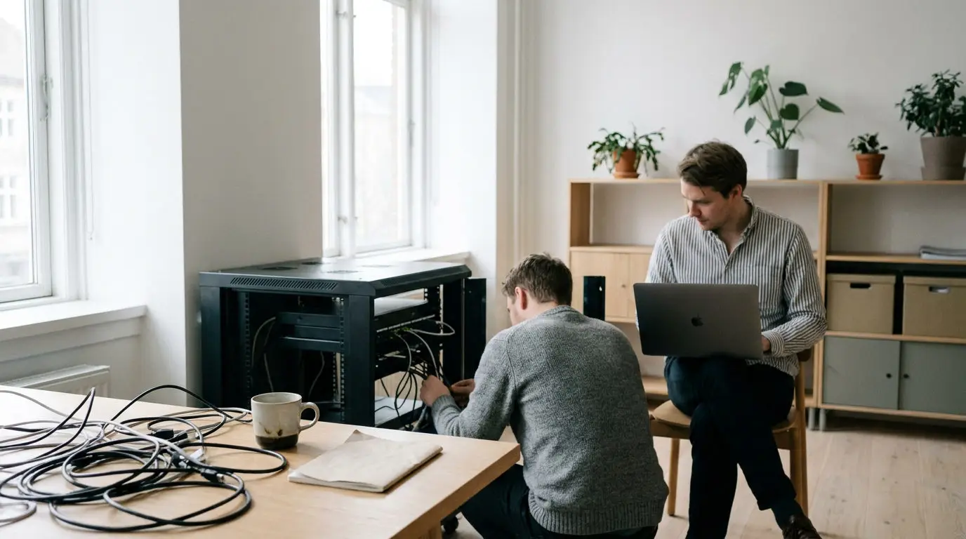 IT-supportmedarbejdere arbejder i et nordisk kontormiljø på Vestegnen