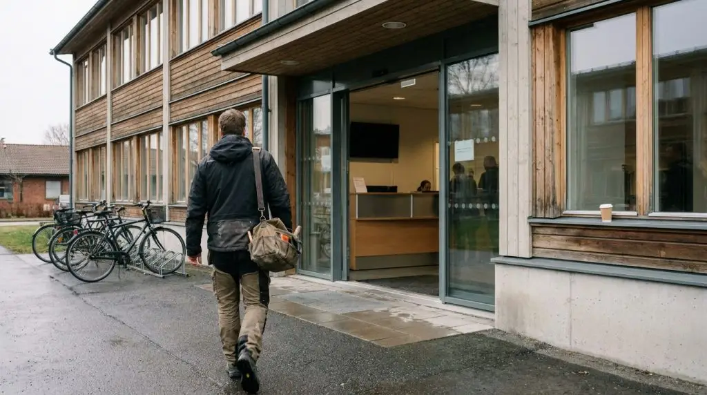 IT-tekniker ankommer til lokalt kontor i Vestegnen for on-site support