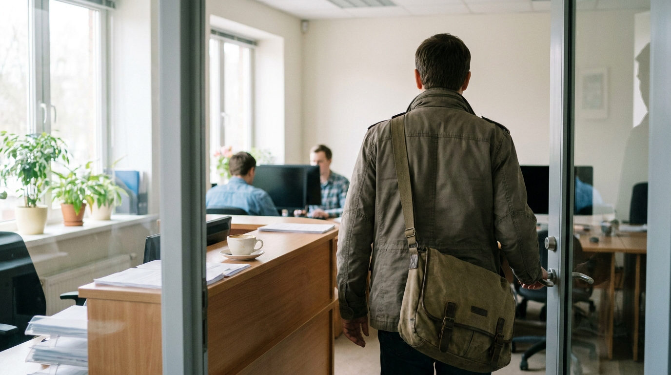 IT-tekniker ankommer til lokal on-site support hos virksomhed på Vestegnen